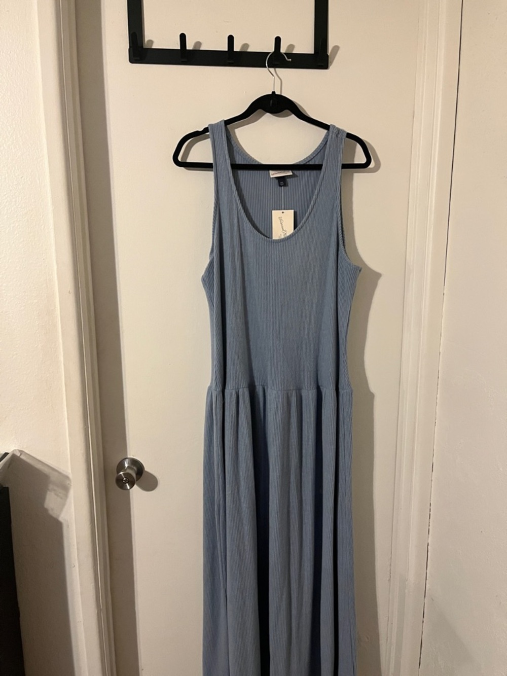 Sleeveless Light Blue Maxi Dress - Casual Ribbed Tank Style - Picture 2 of 6